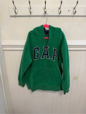GAP Kids Green Fleece Zip Hoodie with Navy Trim